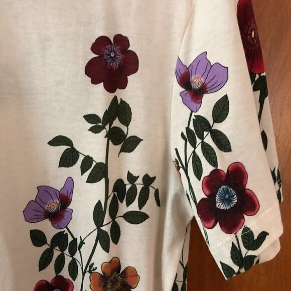 NWOT Sandro Floral Print Ivory 100% Cotton Short Sleeve Crew Tee Shirt Women's 6 - Picture 4 of 9